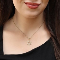 14K Gold Diamond-Studded Star of David Pendant Necklace - Yellow or Wh
