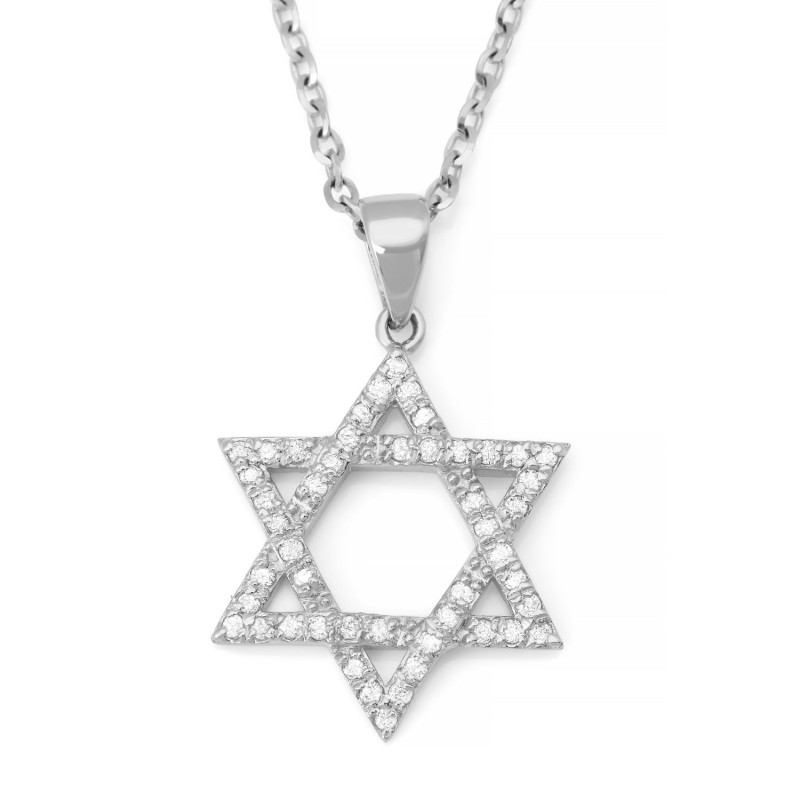 14K Gold Diamond-Studded Star of David Pendant Necklace - Yellow or Wh