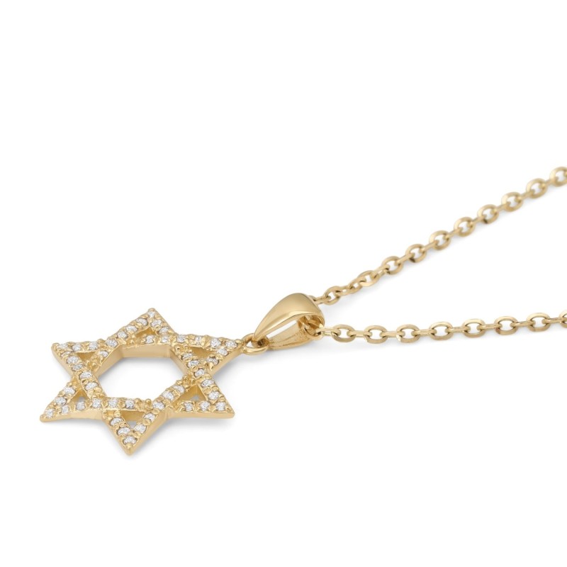 14K Gold Diamond-Studded Star of David Pendant Necklace - Yellow or Wh