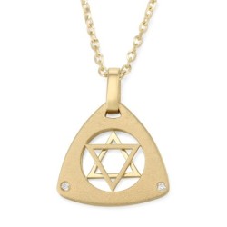 14K Gold Double Triangle Star of David Pendant with Diamonds - Unisex