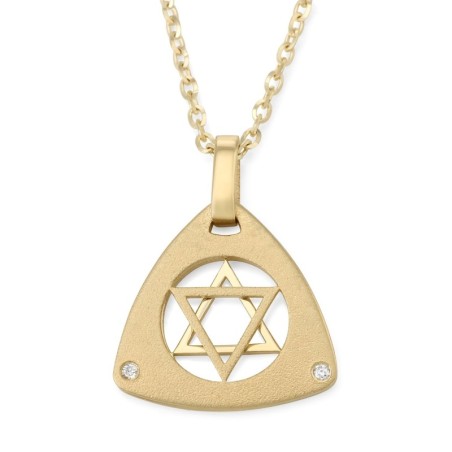 Pendentif étoile de David double triangle en or 14 carats avec diamants - Unisexe