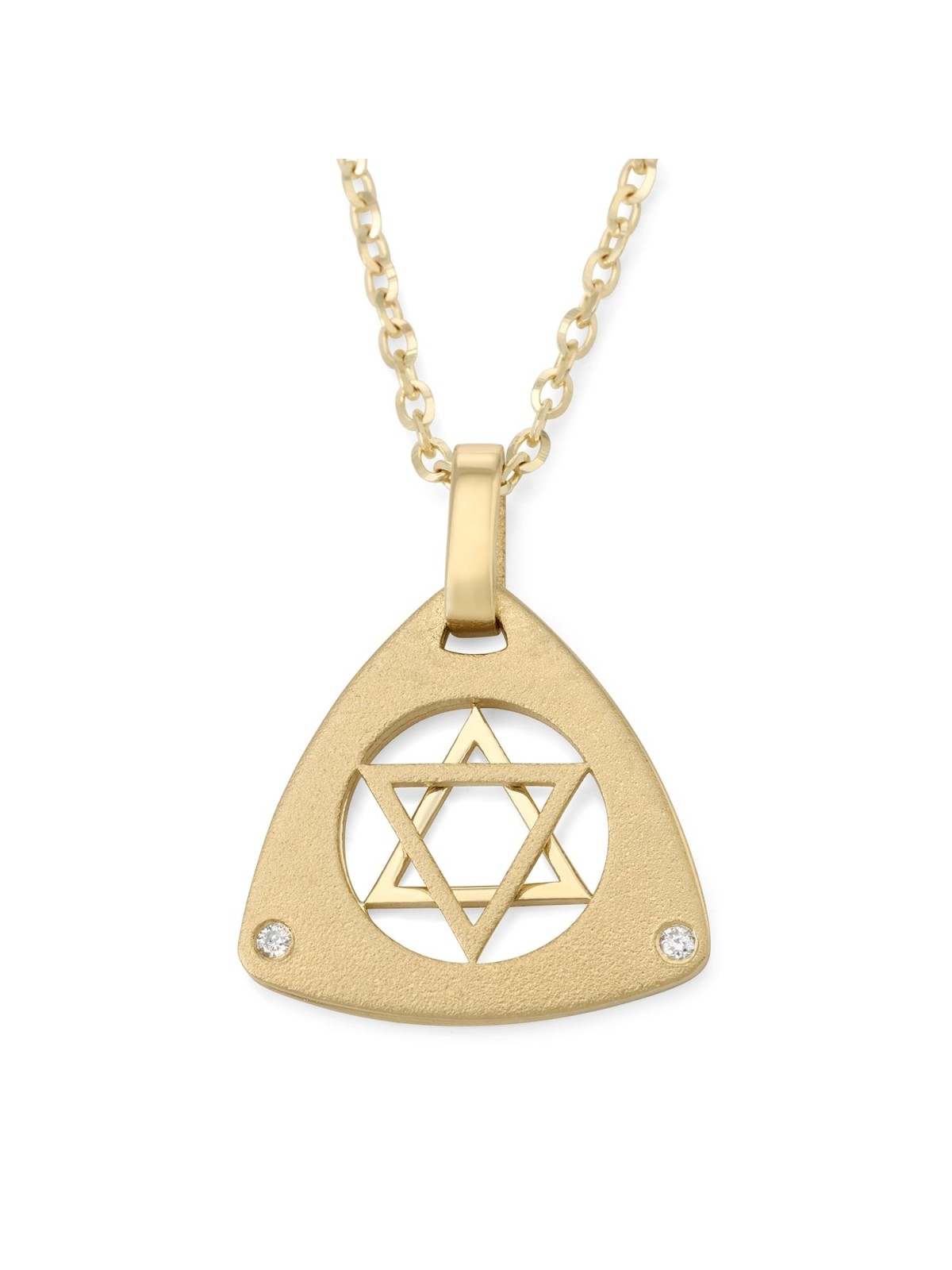 14K Gold Double Triangle Star of David Pendant with Diamonds - Unisex