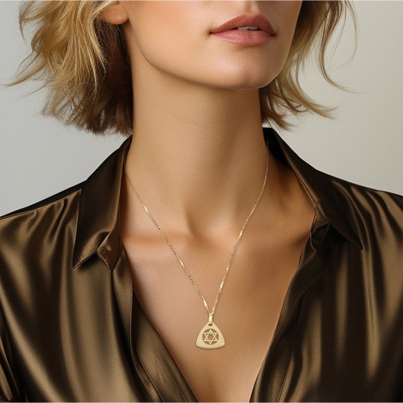Pendentif étoile de David double triangle en or 14 carats avec diamants - Unisexe