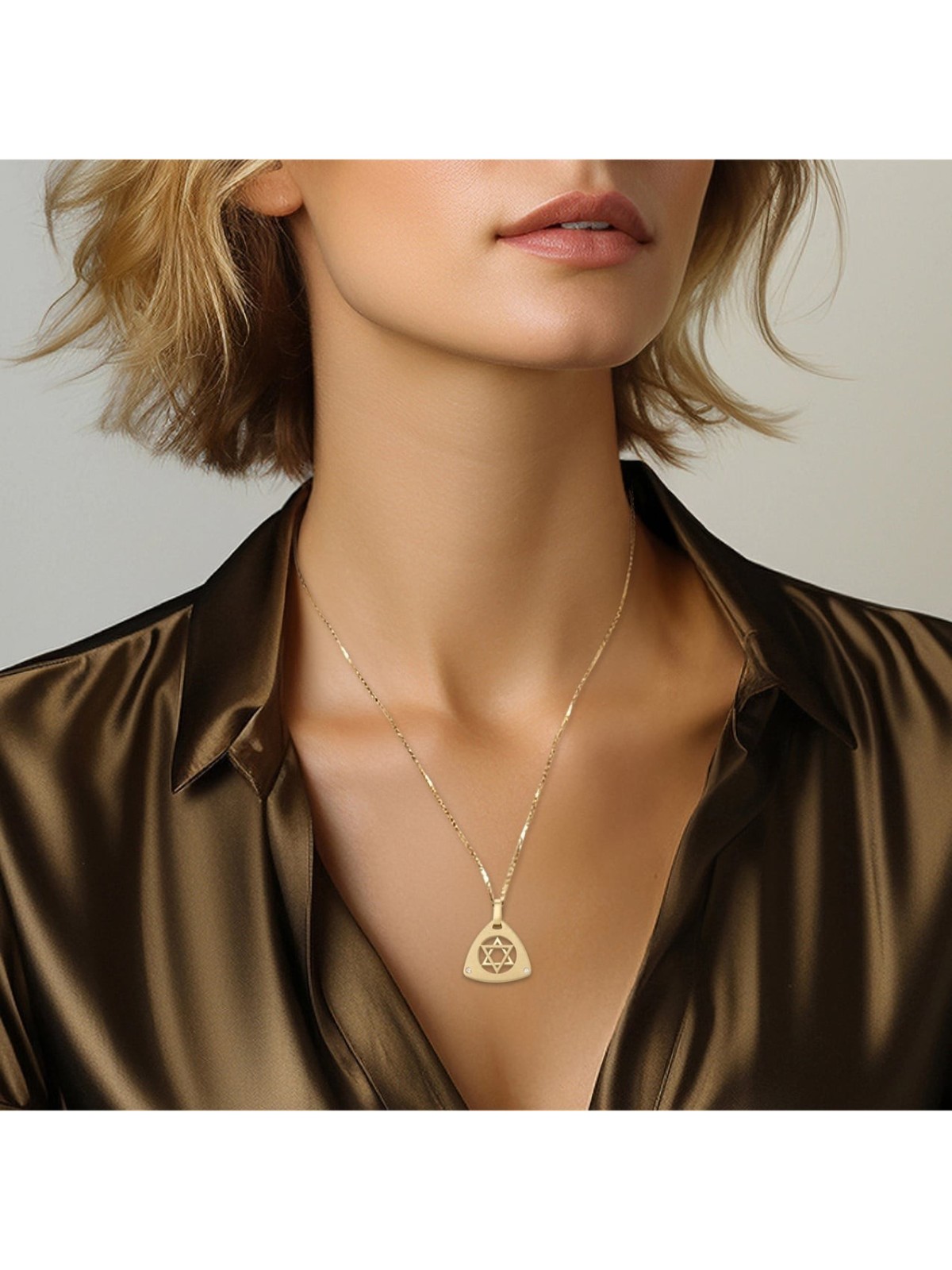 Pendentif étoile de David double triangle en or 14 carats avec diamants - Unisexe