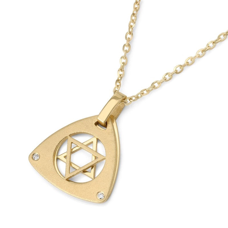 14K Gold Double Triangle Star of David Pendant with Diamonds - Unisex