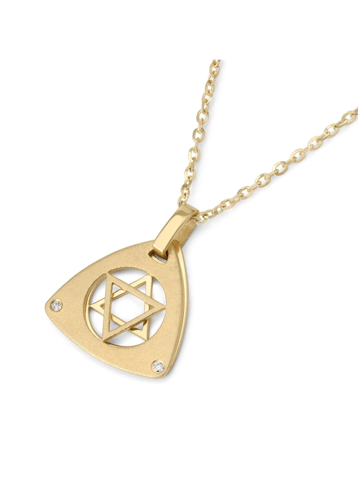 14K Gold Double Triangle Star of David Pendant with Diamonds - Unisex
