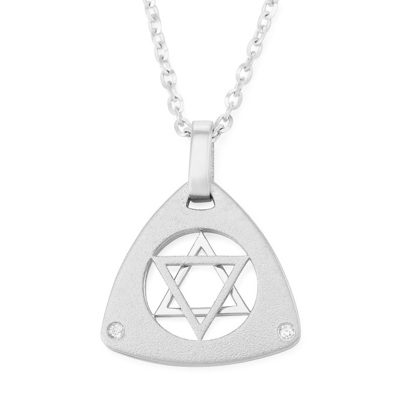 Pendentif étoile de David double triangle en or 14 carats avec diamants - Unisexe