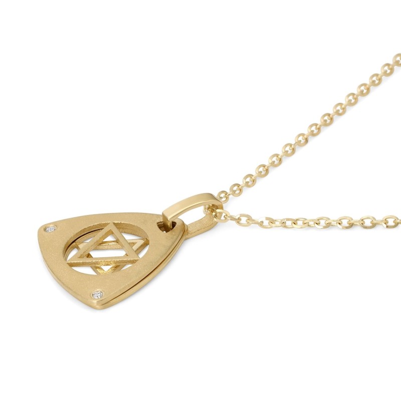 Pendentif étoile de David double triangle en or 14 carats avec diamants - Unisexe