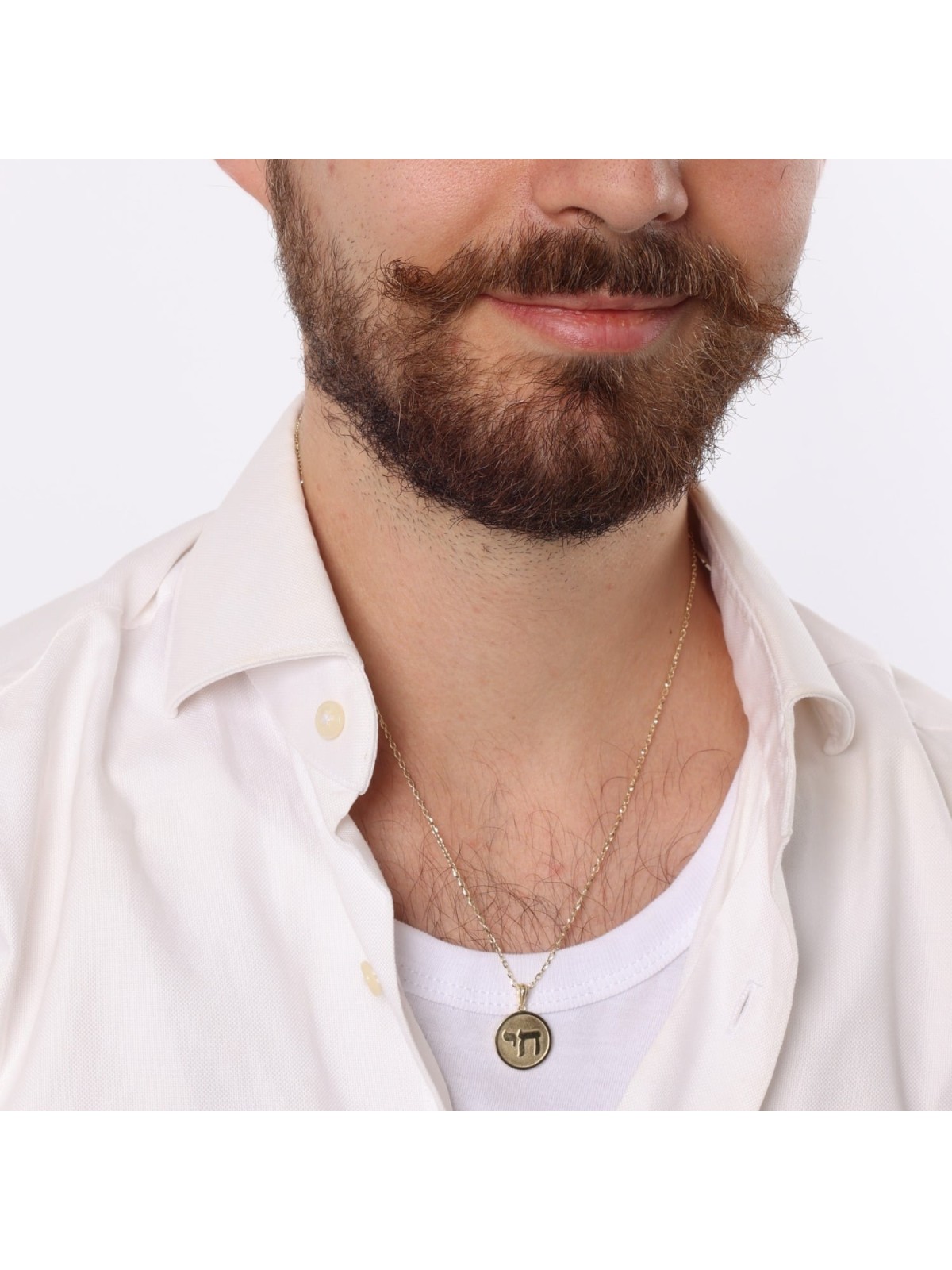Pendentif Chai unisexe rond en or 14 carats - Option couleur