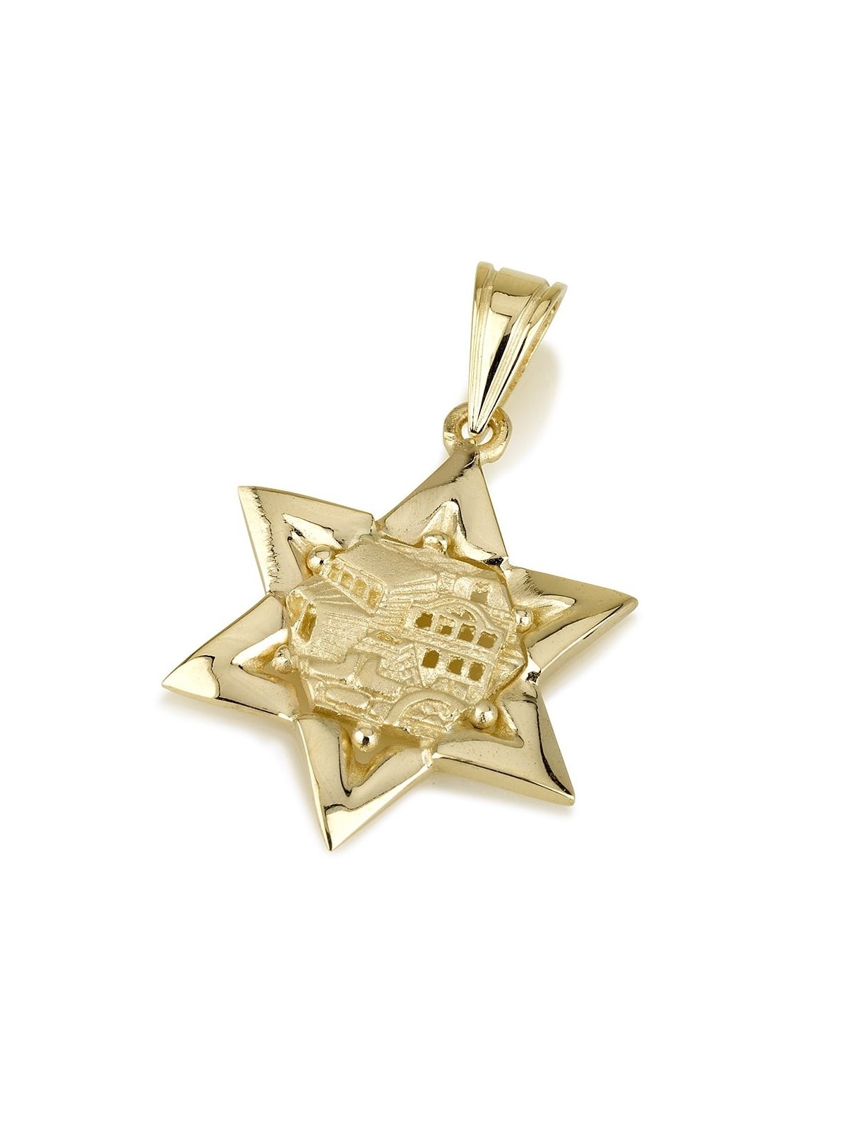 Pendentif étoile de David en or 14 carats avec relief de Jérusalem en retrait