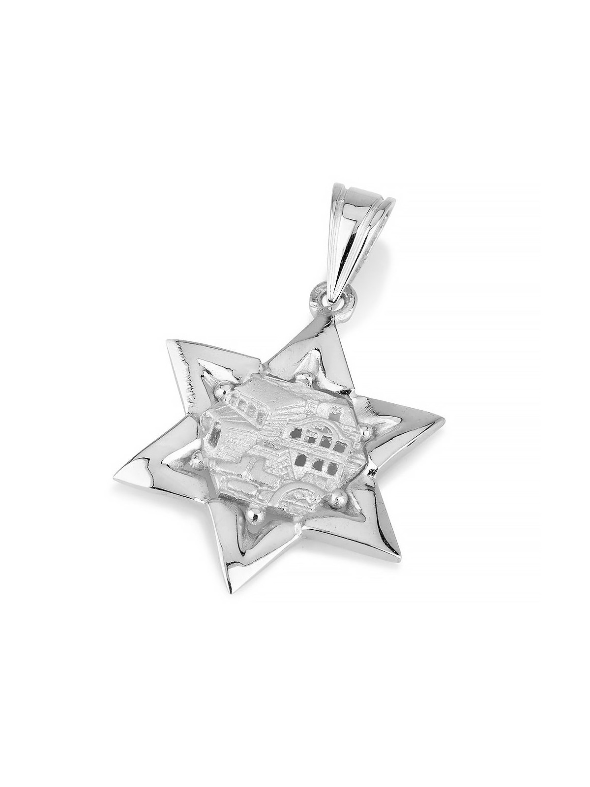 14K Gold Star of David Pendant with Indented Jerusalem Relief