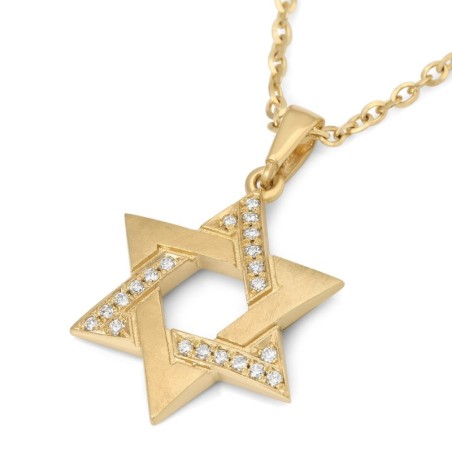 Pendentif étoile de David bombé en or 14 carats avec triangle serti de diamants - Y
