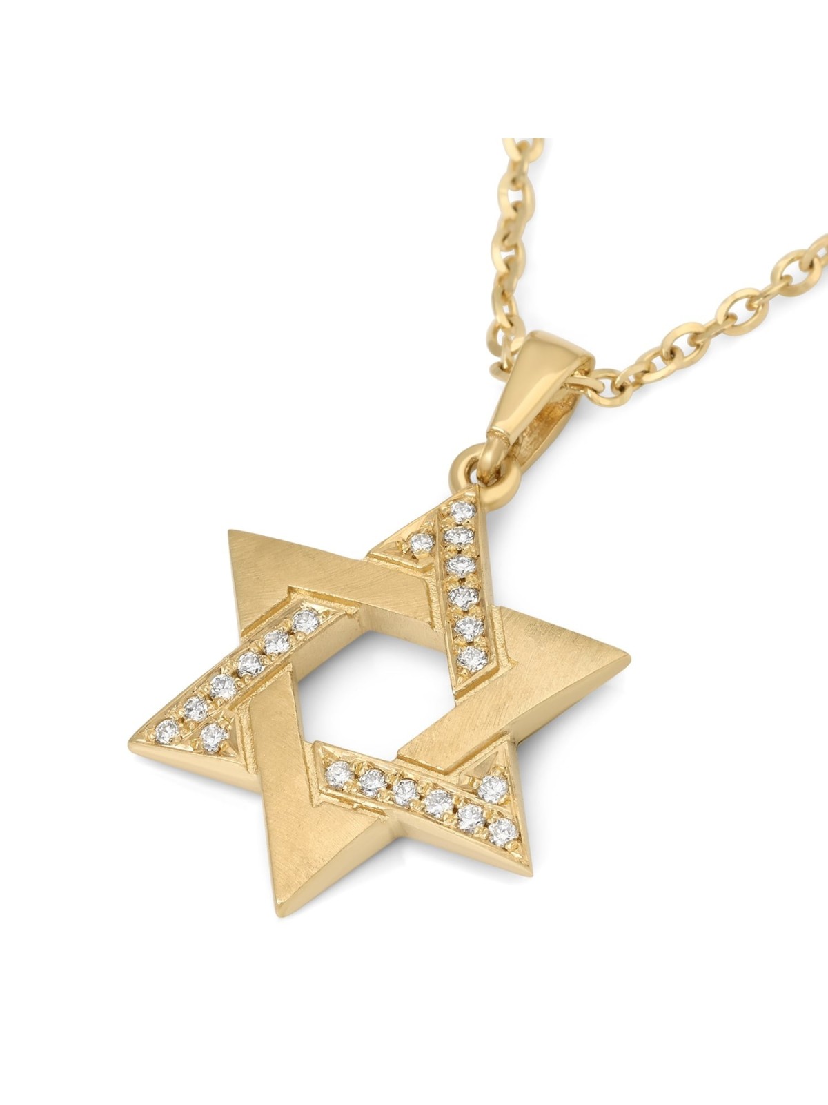 Pendentif étoile de David bombé en or 14 carats avec triangle serti de diamants - Y