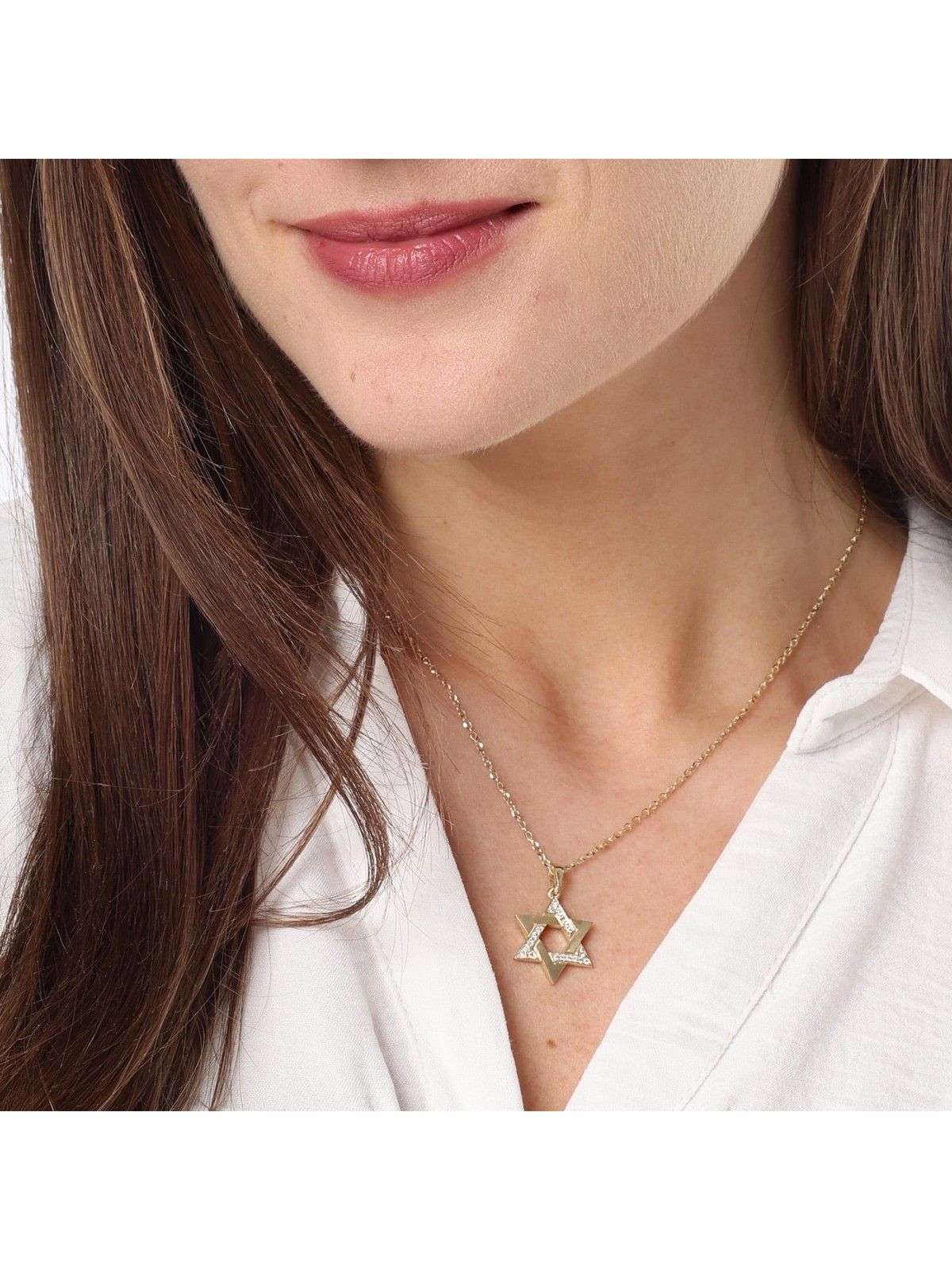 Pendentif étoile de David bombé en or 14 carats avec triangle serti de diamants - Y