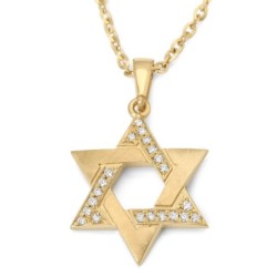 14K Gold Domed Star of David Pendant with Diamond Studded Triangle - Y