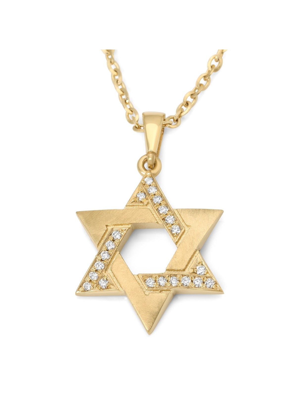 14K Gold Domed Star of David Pendant with Diamond Studded Triangle - Y