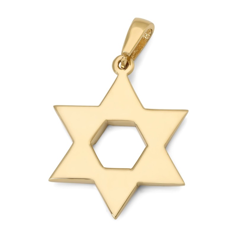 Pendentif étoile de David bombé en or 14 carats avec triangle serti de diamants - Y