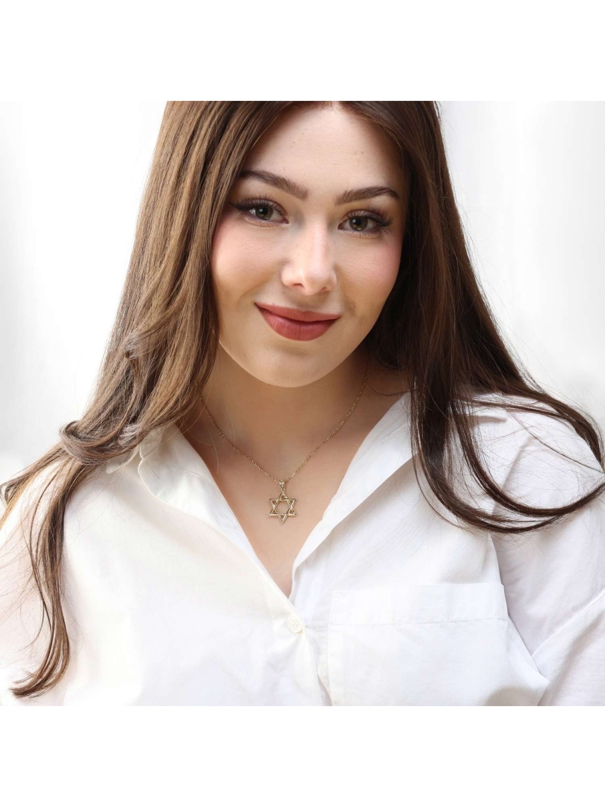 Luxueux collier pendentif étoile de David en or 14 carats - Jaune ou blanc Go
