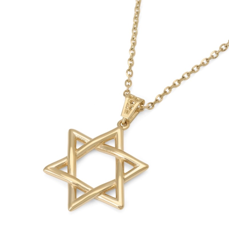 Luxueux collier pendentif étoile de David en or 14 carats - Jaune ou blanc Go
