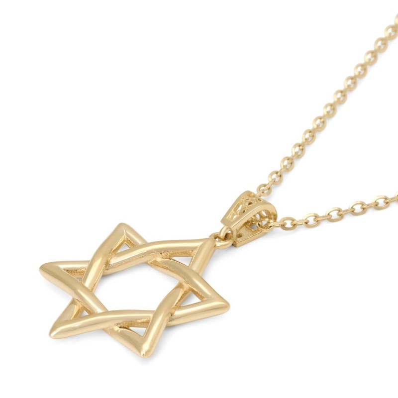 Luxueux collier pendentif étoile de David en or 14 carats - Jaune ou blanc Go