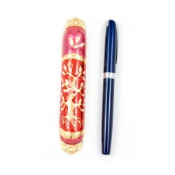 Rounded Mezuzah Case with Tree of Life Gold Red... | Jerusalem Mezuzah