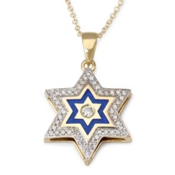 49-Diamond 14K Gold Star of David Pendant Necklace with Enamel