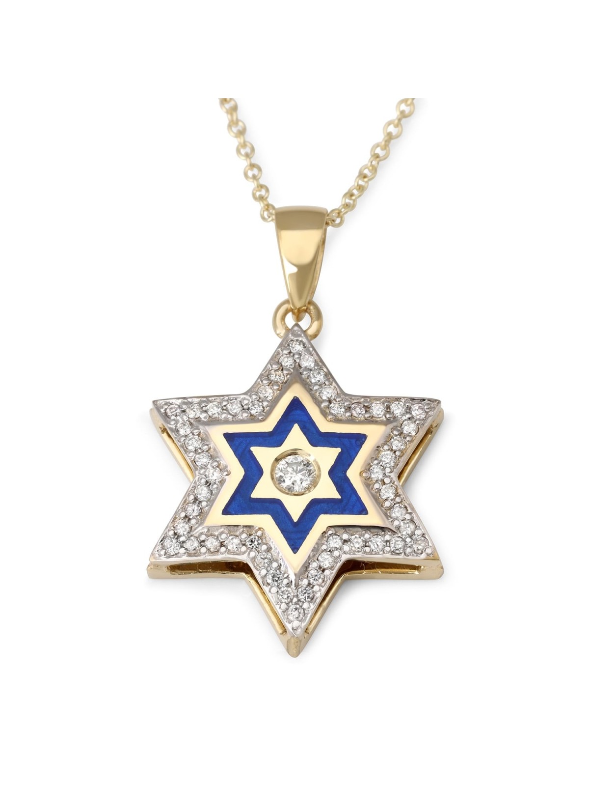 49-Diamond 14K Gold Star of David Pendant Necklace with Enamel