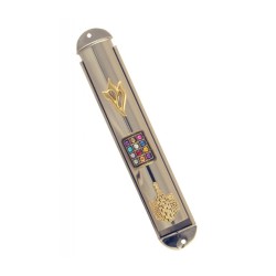 Round Nickel Two Tone Twelve Tribes Mezuzah Case | Jerusalem Mezuzah