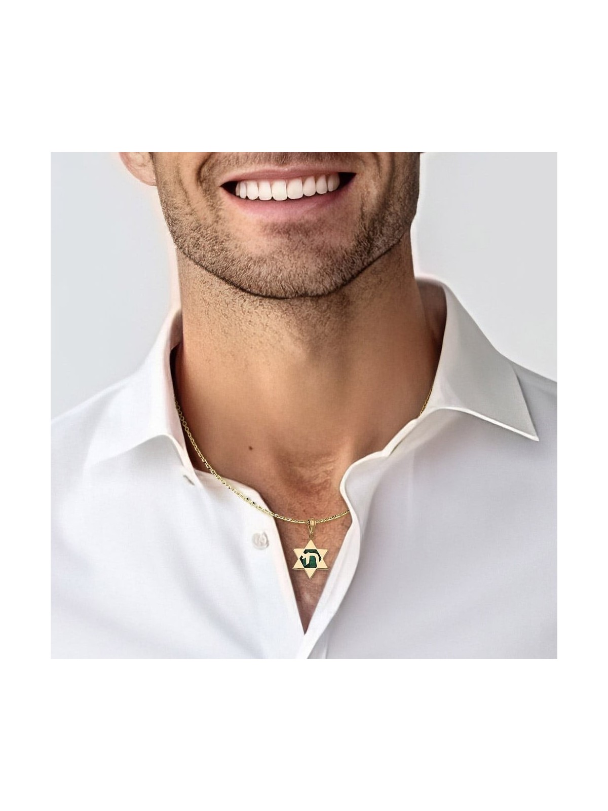 Collier pendentif étoile de David en or 14 carats avec Chai sur pierre d'Eilat