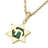 14K Gold Star of David with Chai on Eilat Stone Pendant Necklace