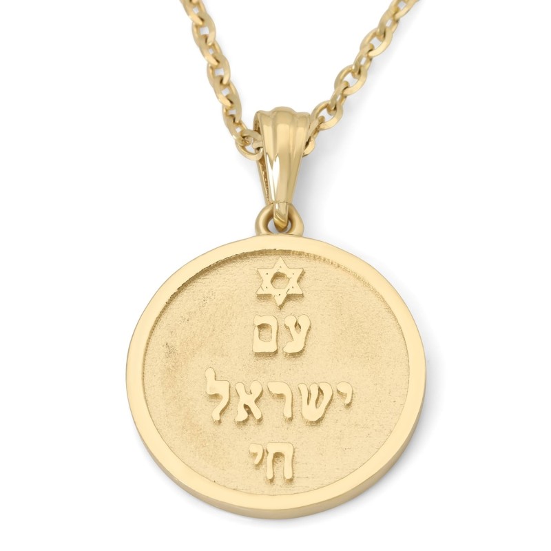 Collier pendentif unisexe Am Yisrael Chai en or 14 carats avec étoile de David