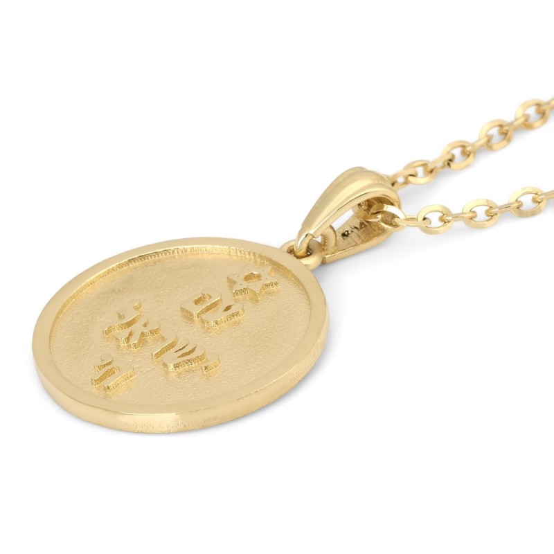 Collier pendentif unisexe Am Yisrael Chai en or 14 carats avec étoile de David