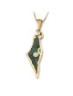 Pendentif carte d'Israël en or 14 carats et pierre d'Eilat avec diamant unique