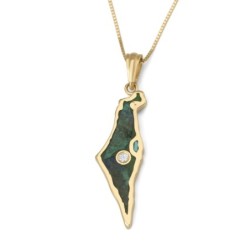 14K Gold and Eilat Stone Map of Israel Pendant with Single Diamond