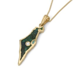 14K Gold and Eilat Stone Map of Israel Pendant with Single Diamond