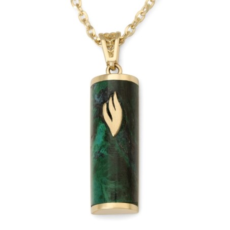 Pendentif Mezouza en or jaune 14 carats et pierre d'Eilat avec tibia - Unisexe