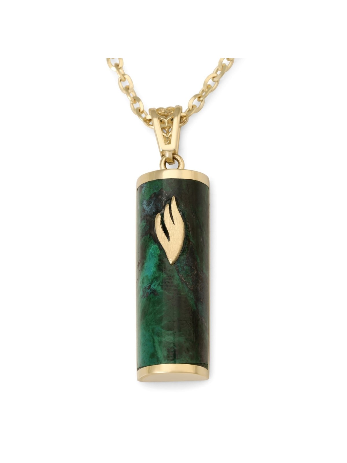 14K Yellow Gold and Eilat Stone Mezuzah Pendant with Shin - Unisex