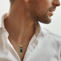 14K Yellow Gold and Eilat Stone Mezuzah Pendant with Shin - Unisex