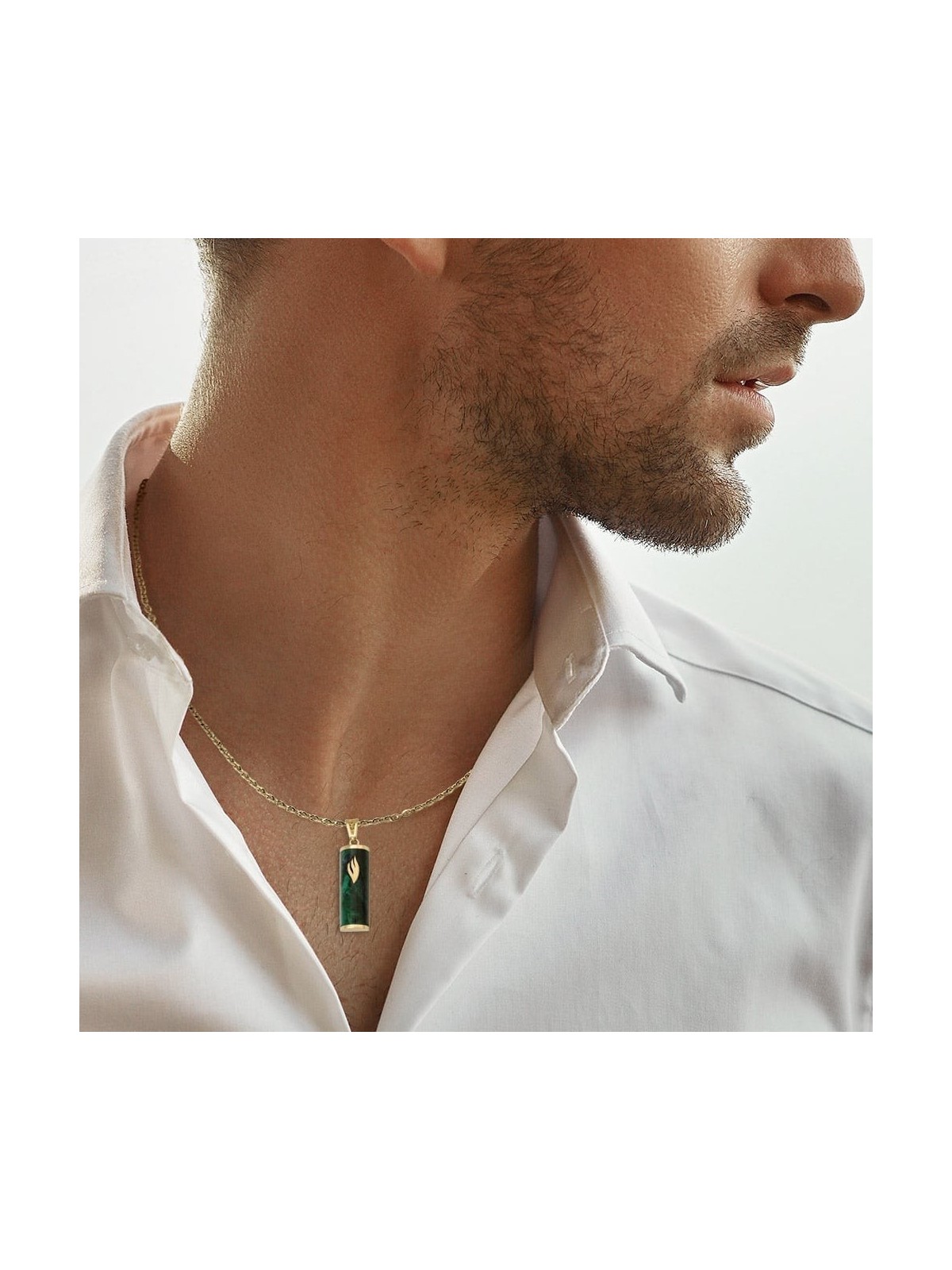 Pendentif Mezouza en or jaune 14 carats et pierre d'Eilat avec tibia - Unisexe