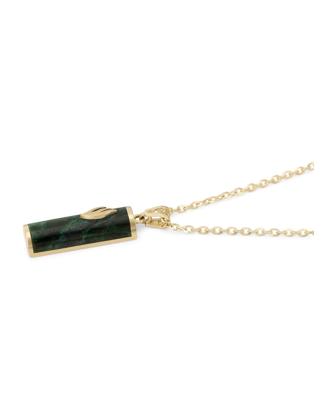 Pendentif Mezouza en or jaune 14 carats et pierre d'Eilat avec tibia - Unisexe