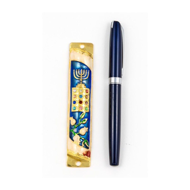 Rounded Mezuzah Case with Hoshen Breastplate an... | Jerusalem Mezuzah