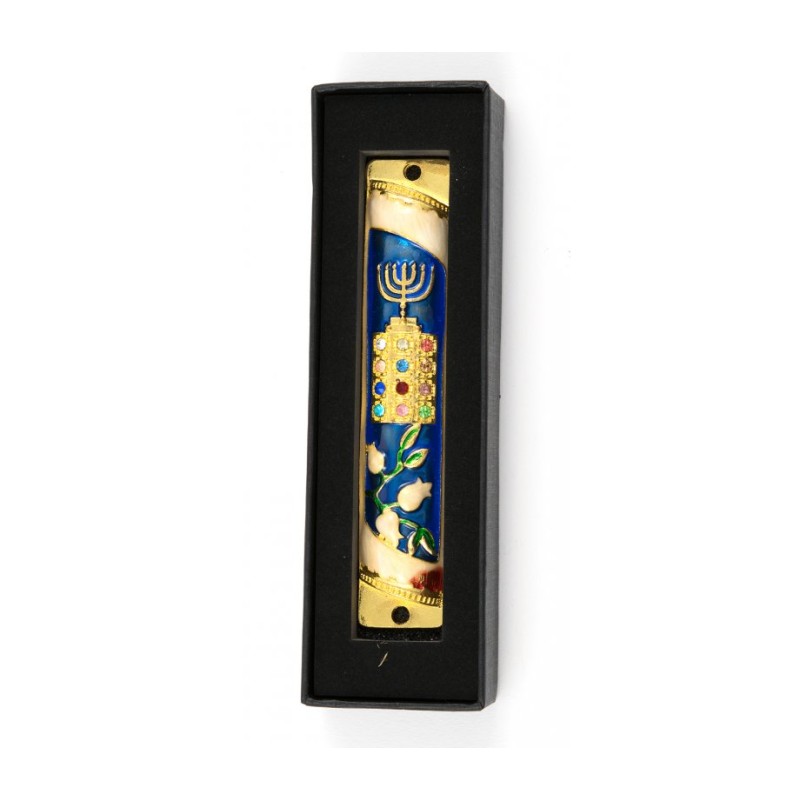 Rounded Mezuzah Case with Hoshen Breastplate an... | Jerusalem Mezuzah