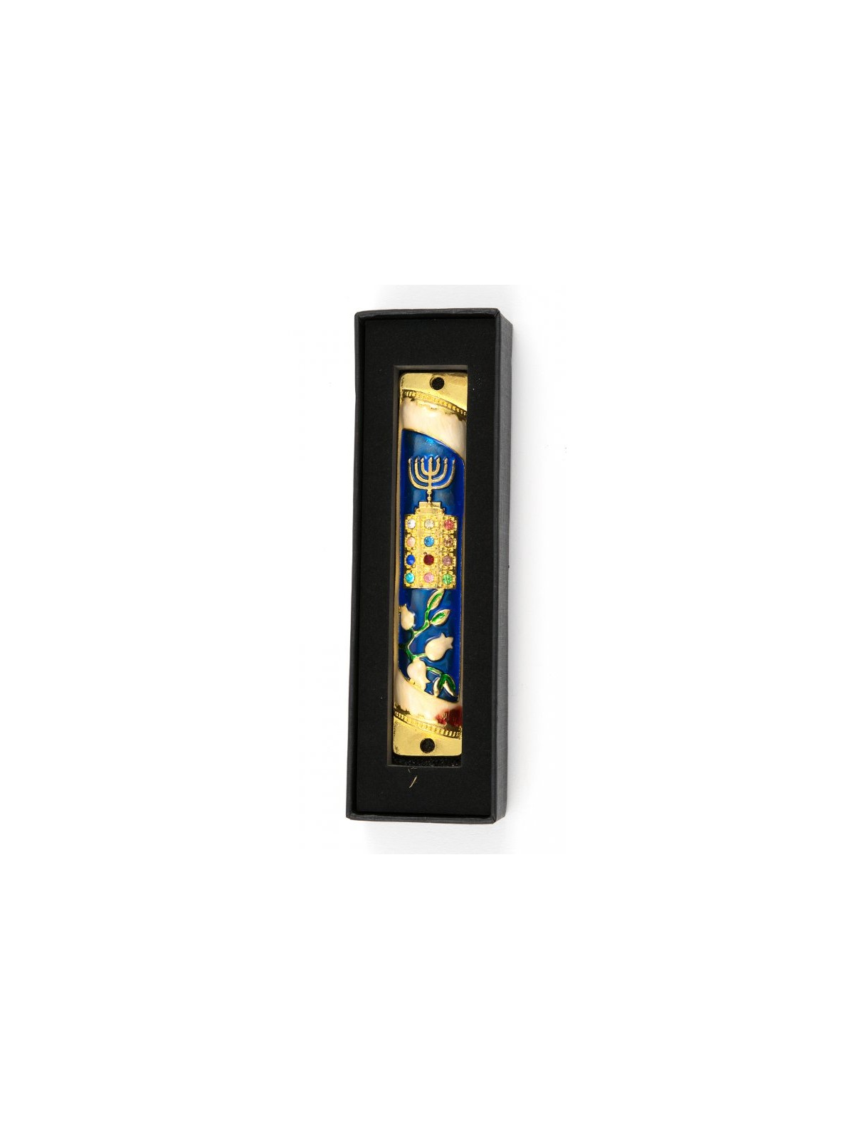 Rounded Mezuzah Case with Hoshen Breastplate an... | Jerusalem Mezuzah