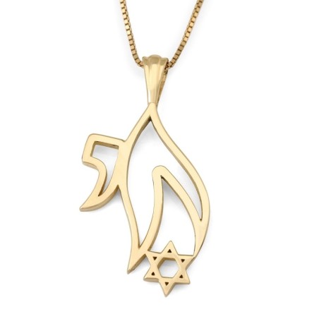 Pendentif unisexe Chai et étoile de David en or 14 carats - Or jaune ou blanc