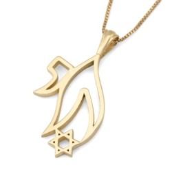 14K Gold Chai and Star of David Unisex Pendant - Yellow or White Gold