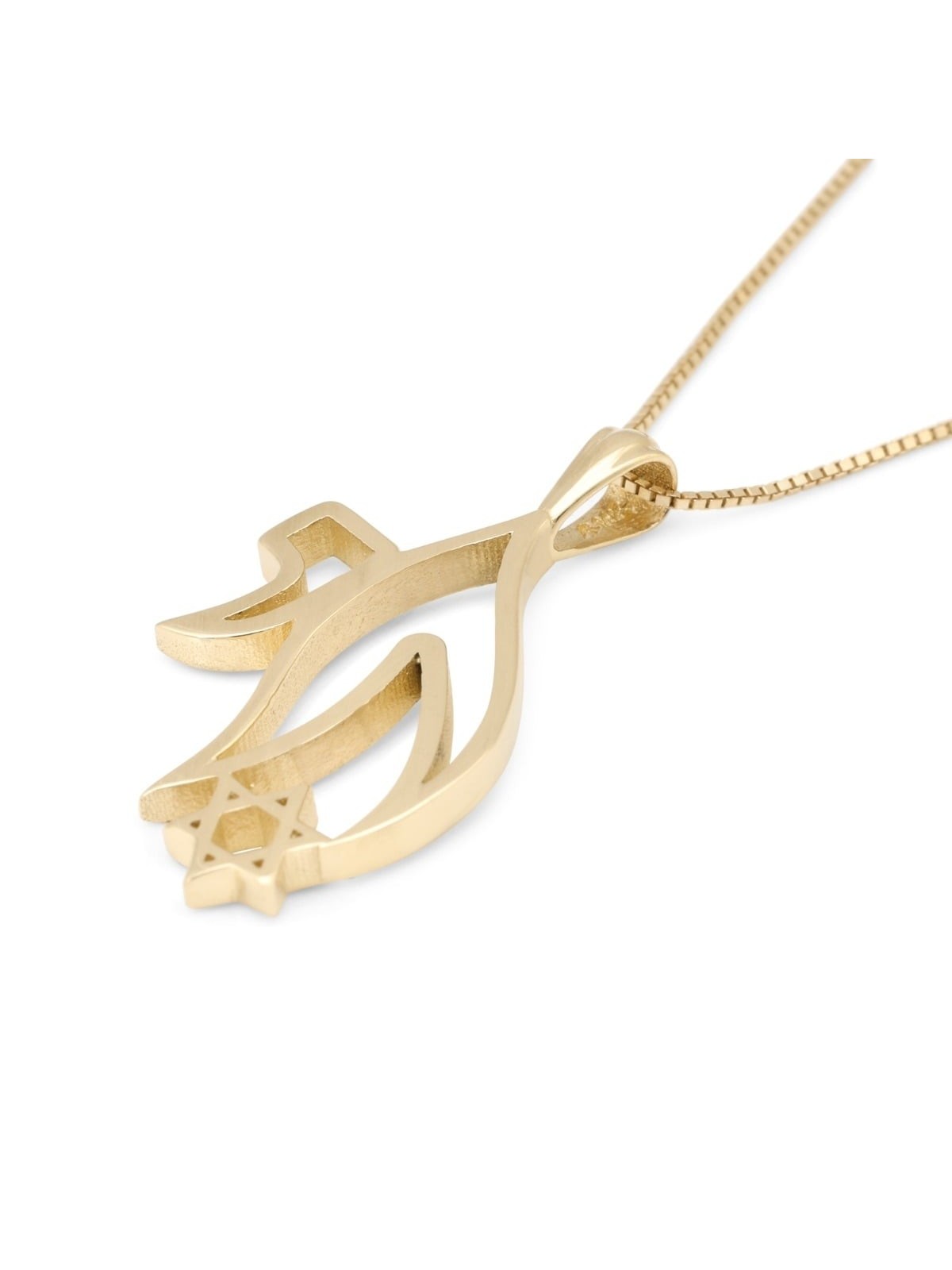 Pendentif unisexe Chai et étoile de David en or 14 carats - Or jaune ou blanc