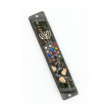 Rounded Mezuzah Case with Colorful Hoshen Breas... | Jerusalem Mezuzah