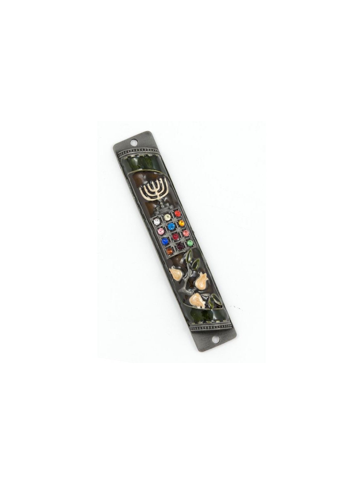Rounded Mezuzah Case with Colorful Hoshen Breas... | Jerusalem Mezuzah