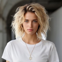 14K Gold No Other Land and Star of David Pendant with Cubic Zirconia S