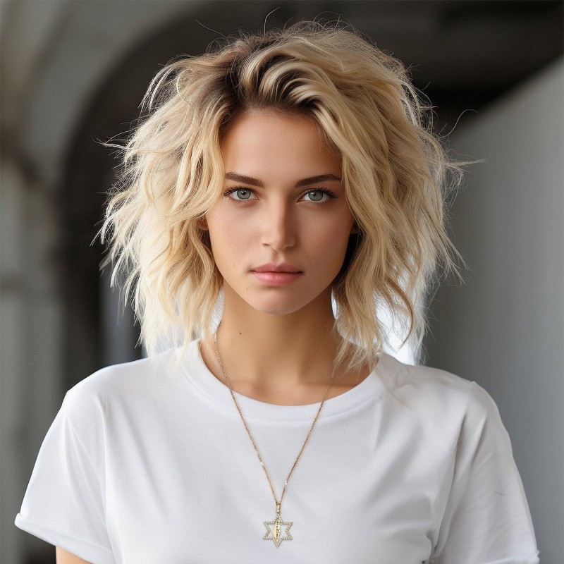 14K Gold No Other Land and Star of David Pendant with Cubic Zirconia S